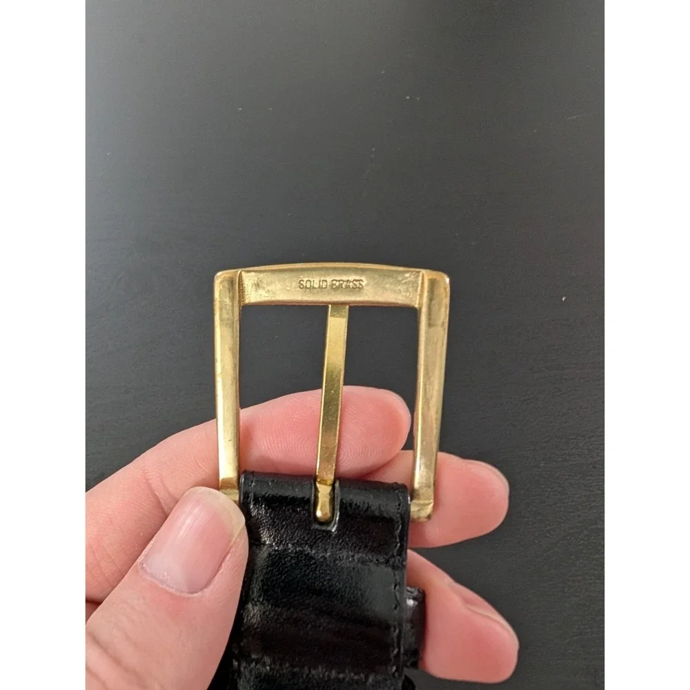 Arden‎ Leather Co Belt 56 Glazed Cowhide Brass Buckle Black